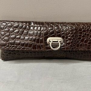 Brown Crocodile Embossed Clutch